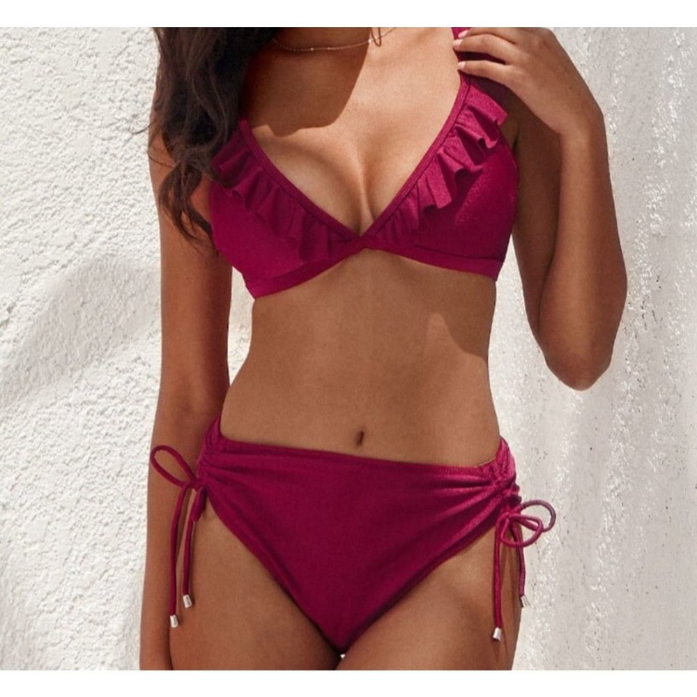 Burgundy Cupshe Swimsuit Two Piece  NWT Size Medium Wine